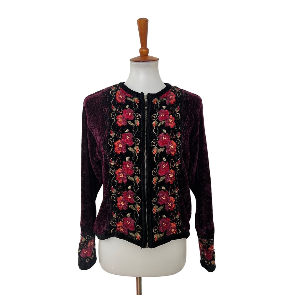 Icelandic Design Nordic Zip Front Cardigan Sweater Floral Medium